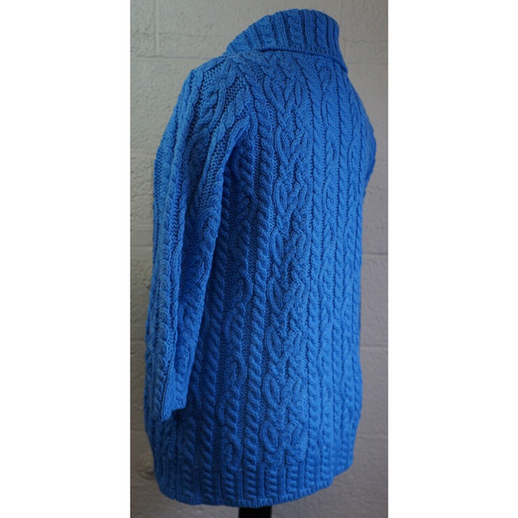 Aran Craft Blue Wool Button Front Cardigan Sweater w/ Pockets New Size L - Picture 6 of 11